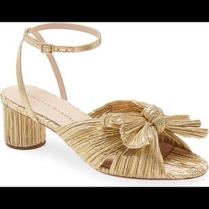 LOEFFLER RANDALL Gold Crepe Dahlia Knotted Sandal 2.25” Heel Size 8B